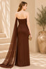 Brown Cape Column Evening Gown