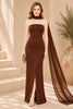 Brown Cape Column Evening Gown