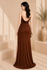 Brown Cowl Neck High Slit Evening Gown