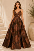 Brown Floral Ball Gown