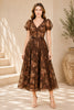 Brown Floral Embroidered Midi Dress