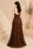 Brown Floral Lace Evening Gown