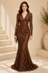 Brown Lace Mermaid Evening Gown