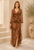 Brown Mocha Draped Ruffle Maxi Dress