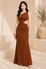 Brown One Shoulder Cutout Evening Gown