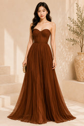 Brown Pleated Corset Evening Gown