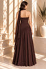 Brown Strapless Draped Cape Pleated Maxi Dress