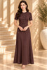 Brown Textured Button Front Maxi Dress