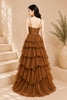 Brown Tiered Ruffle High Low Corset Dress