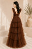 Brown Tiered Tulle Ruffle Maxi Dress