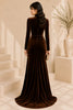 Brown Velvet High Neck Ruched Evening Gown