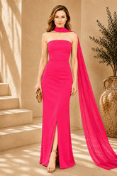 Pink Cape Column Evening Gown