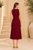Burgundy Cascade Ruffle Midi Dress