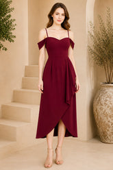 Burgundy Cold Shoulder Draped Midi Dress