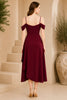 Burgundy Cold Shoulder Draped Midi Dress