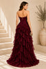 Burgundy Corset Ruffle High Low Gown