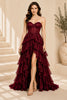Burgundy Corset Ruffle High Low Gown