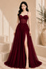 Burgundy Corset Tulle High Slit Evening Gown