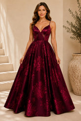 Burgundy Floral Ball Gown
