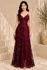 Burgundy Floral Lace Evening Gown