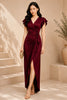 Burgundy Flutter Sleeve Wrap Evening Gown