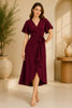 Burgundy Flutter Sleeve Wrap Midi Dress