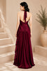 Burgundy Halter Ruffle Evening Gown