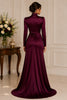Burgundy High Neck Satin Evening Gown