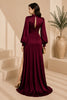 Burgundy Keyhole Balloon Sleeve Evening Gown