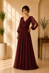 Burgundy Lantern Sleeve Gown