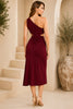 Burgundy One Shoulder Knot Waist Midi Dress
