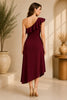 Burgundy One Shoulder Ruffle Midi Dress