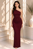 Burgundy Ruched One Shoulder Mermaid Maxi Dress