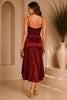 Burgundy Satin Cowl Neck Wrap Dress