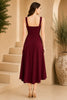 Burgundy Square Neck Cascade Draped Midi Dress