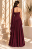 Burgundy Strapless Draped Cape Pleated Maxi Dress