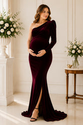 Burgundy Velvet Elegance Maternity Gown
