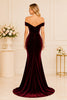 Burgundy Velvet Off Shoulder Gown