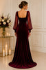 Burgundy Velvet Sheer Sleeve Evening Gown