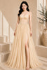 Champagne Corset Tulle High Slit Evening Gown