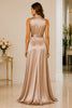Champagne Elegance Satin Evening Gown