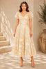 Champagne Floral Embroidered Midi Dress