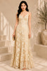 Champagne Floral Lace Evening Gown