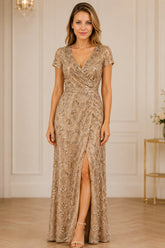 Champagne Floral Sequin Gown