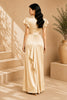 Champagne Flutter Sleeve Wrap Evening Gown