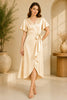 Champagne Flutter Sleeve Wrap Midi Dress