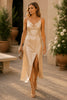 Champagne Glow Satin Slip Midi Dress