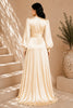 Champagne Keyhole Balloon Sleeve High Slit Evening Gown