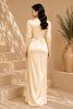 Champagne Long Sleeve Draped Satin Column Gown