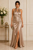 Champagne Luxe Satin Halter Gown